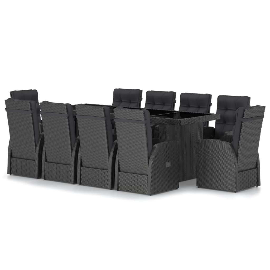 vidaXL 11 Piece Outdoor Dining Set with Cushions Poly Rattan Black