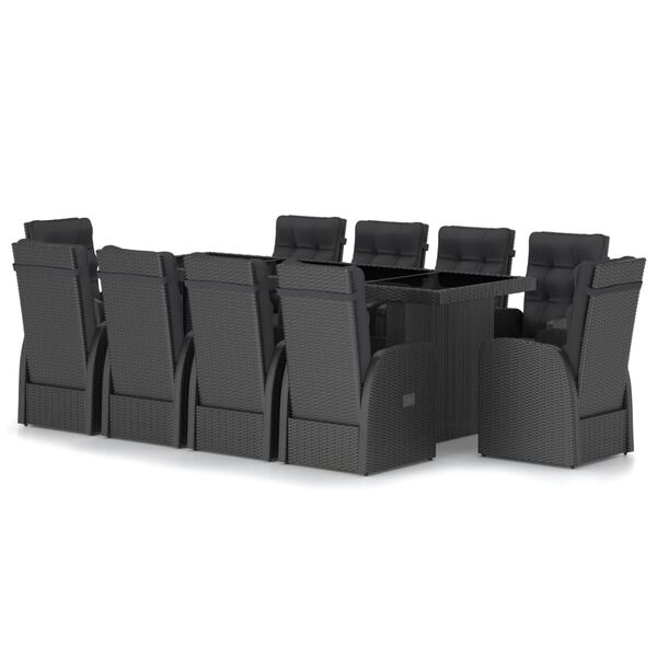 vidaXL 11 Piece Outdoor Dining Set with Cushions Poly Rattan Black
