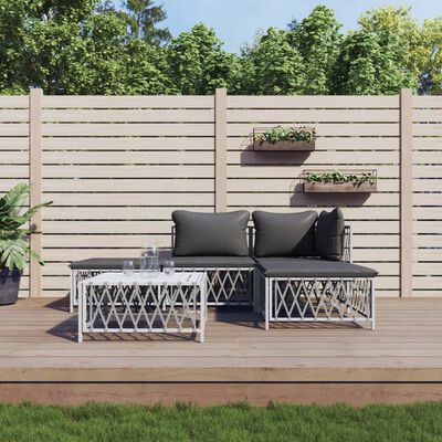 vidaXL 5 Piece Garden Lounge Set with Cushions White Steel, white vidaXL 5 Piece Garden Lounge Set with Cushions White Steel