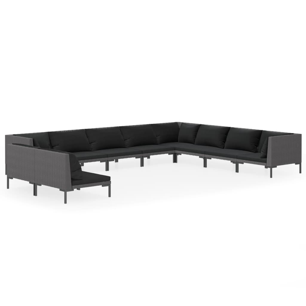 vidaXL 10 Piece Garden Lounge Set with Cushions Poly Rattan Dark Grey
