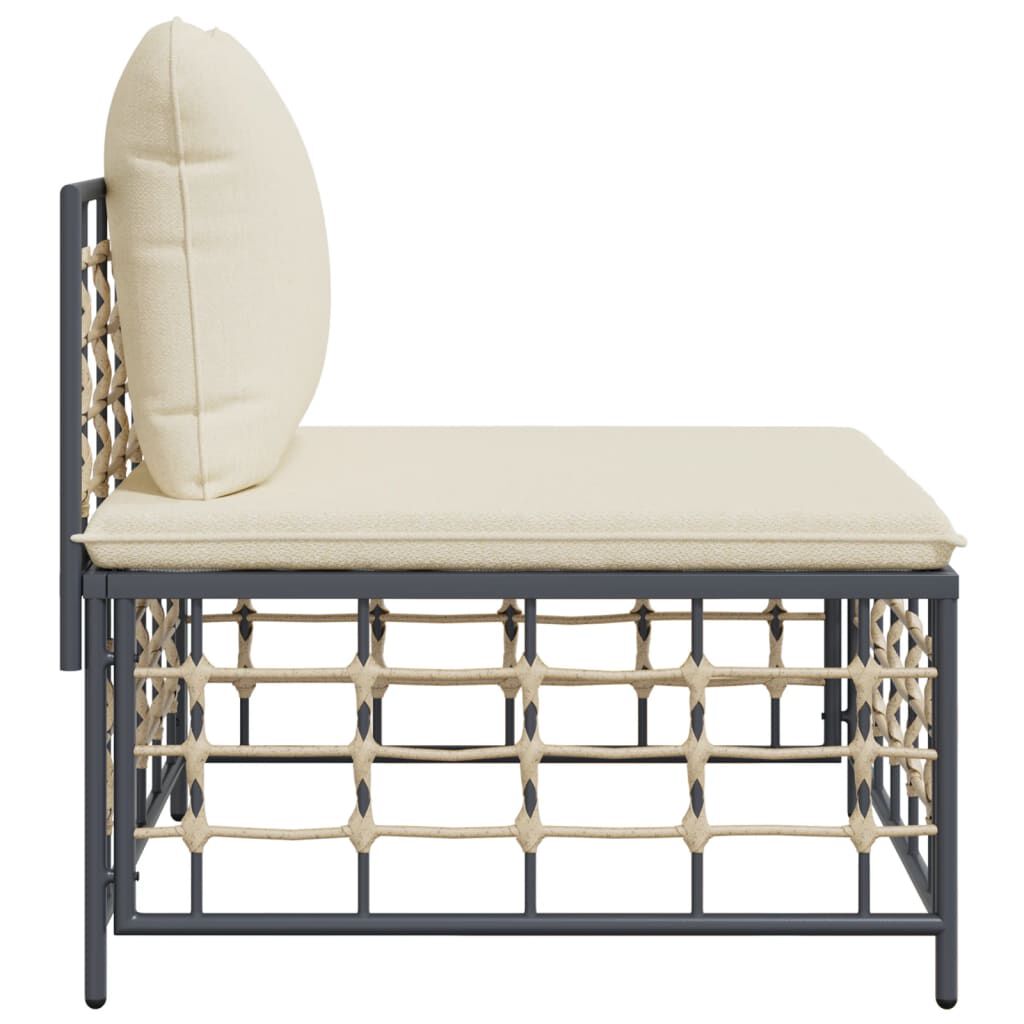 vidaXL Garden Middle Sofa with Beige Cushions Poly Rattan