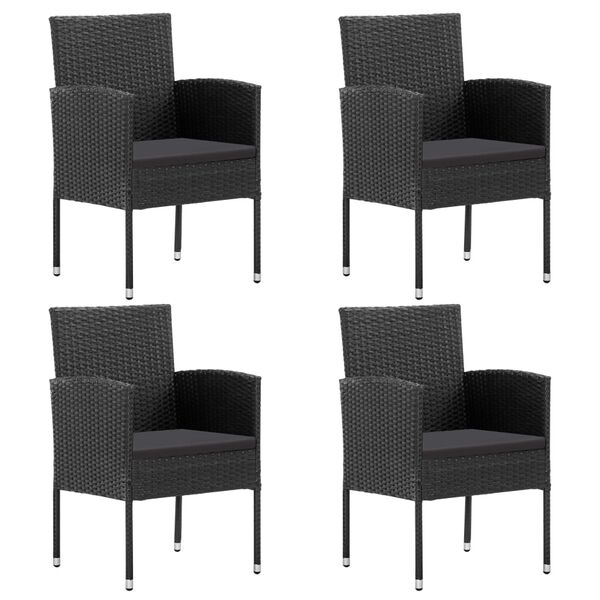 vidaXL Garden Chairs with Black Cushions 4 pcs Black Poly Rattan