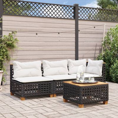 vidaXL Garden Sofa with Cushions 3-Seater Black Poly Rattan, black and white vidaXL Garden Sofa with Cushions 3-Seater Black Poly Rattan