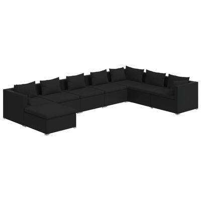 vidaXL 8 Piece Garden Lounge Set with Cushions Poly Rattan Black, black vidaXL 8 Piece Garden Lounge Set with Cushions Poly Rattan Black