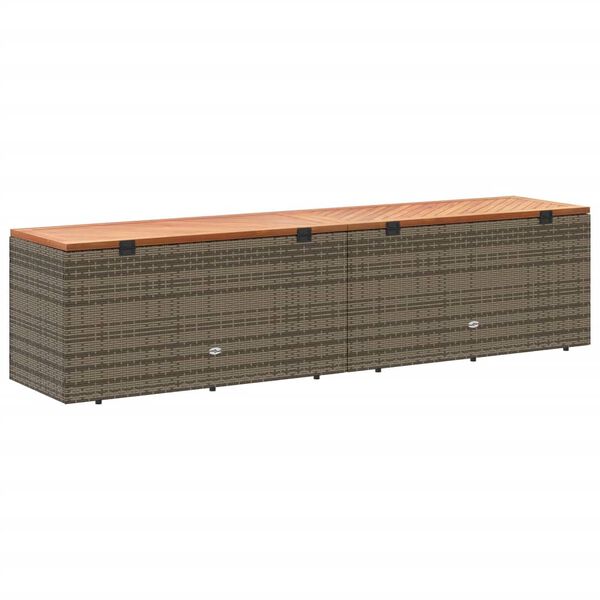 vidaXL Garden Storage Box Grey 220x50x54 cm Poly Rattan Acacia Wood