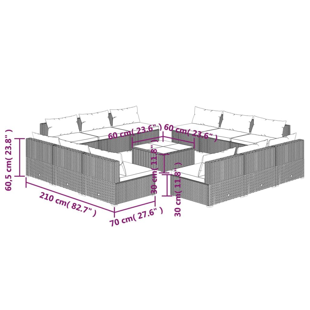 vidaXL 13 Piece Garden Lounge Set with Cushions Poly Rattan Black