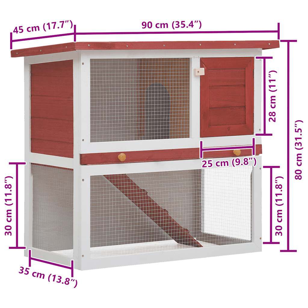 vidaXL Outdoor Rabbit Hutch 1 Door Red Wood
