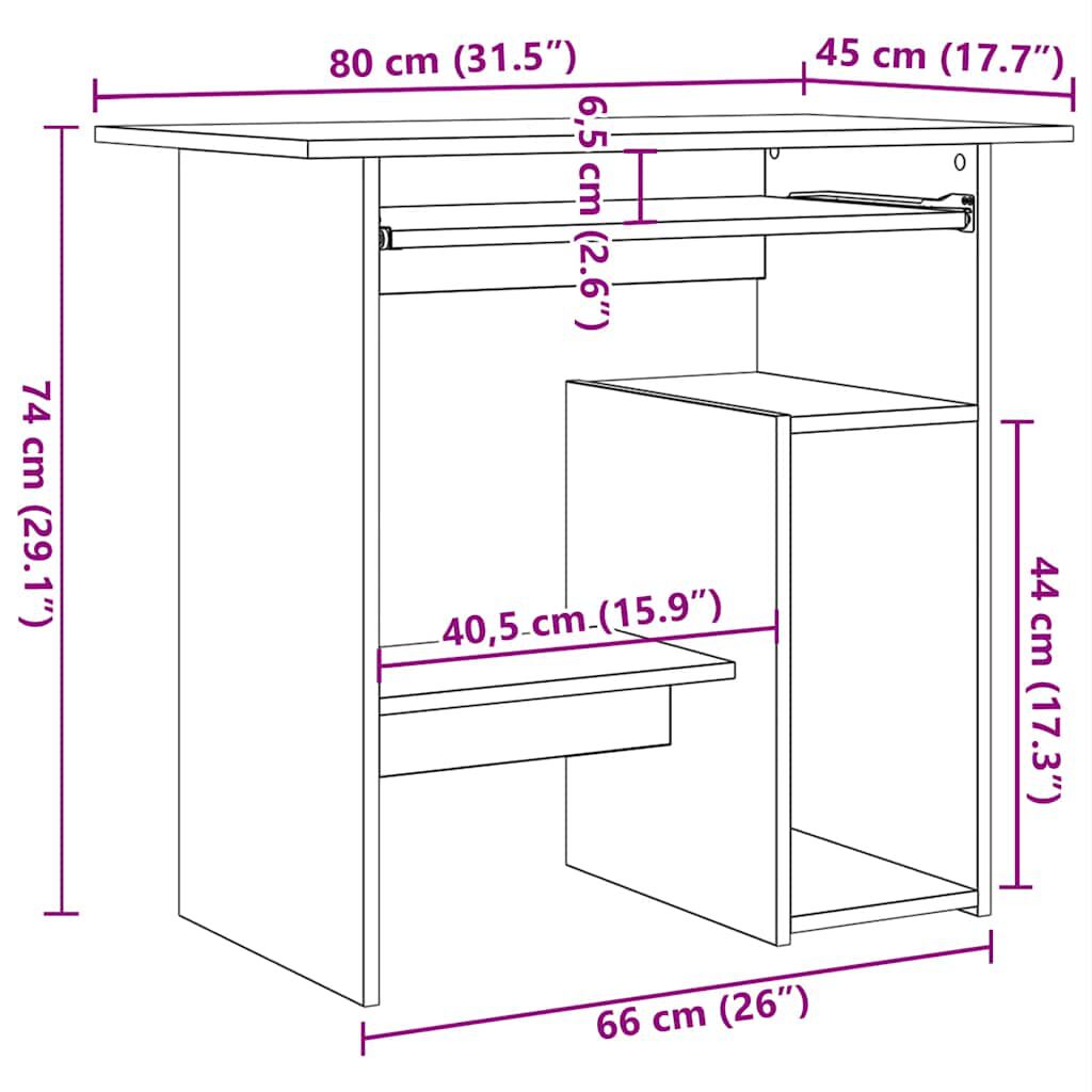 vidaXL Desk Concrete Grey 80x45x74 cm Engineered Wood