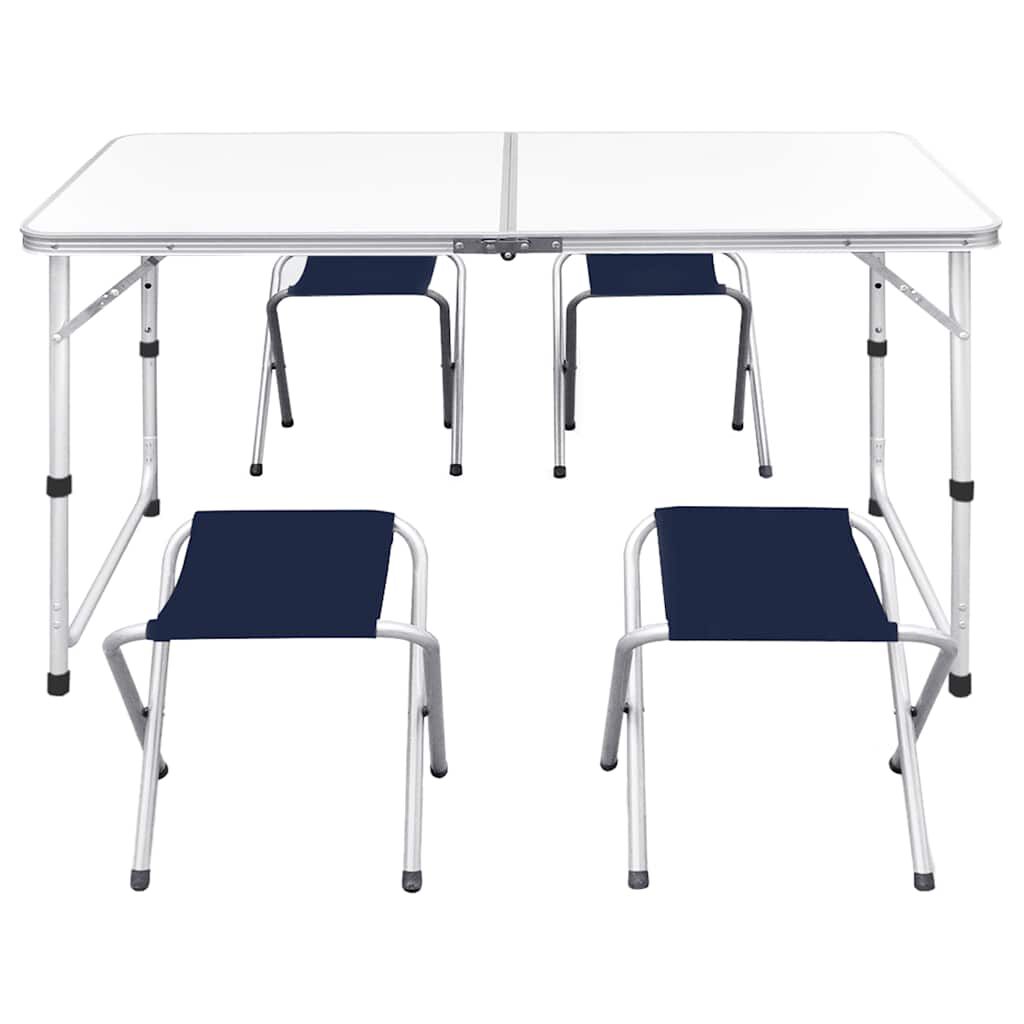 vidaXL Foldable Camping Table Set with 4 Stools Height Adjustable 120 x 60 cm