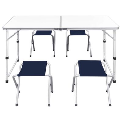 vidaXL Foldable Camping Table Set with 4 Stools Height Adjustable 120 x 60 cm,  vidaXL Foldable Camping Table Set with 4 Stools Height Adjustable 120 x 60 cm