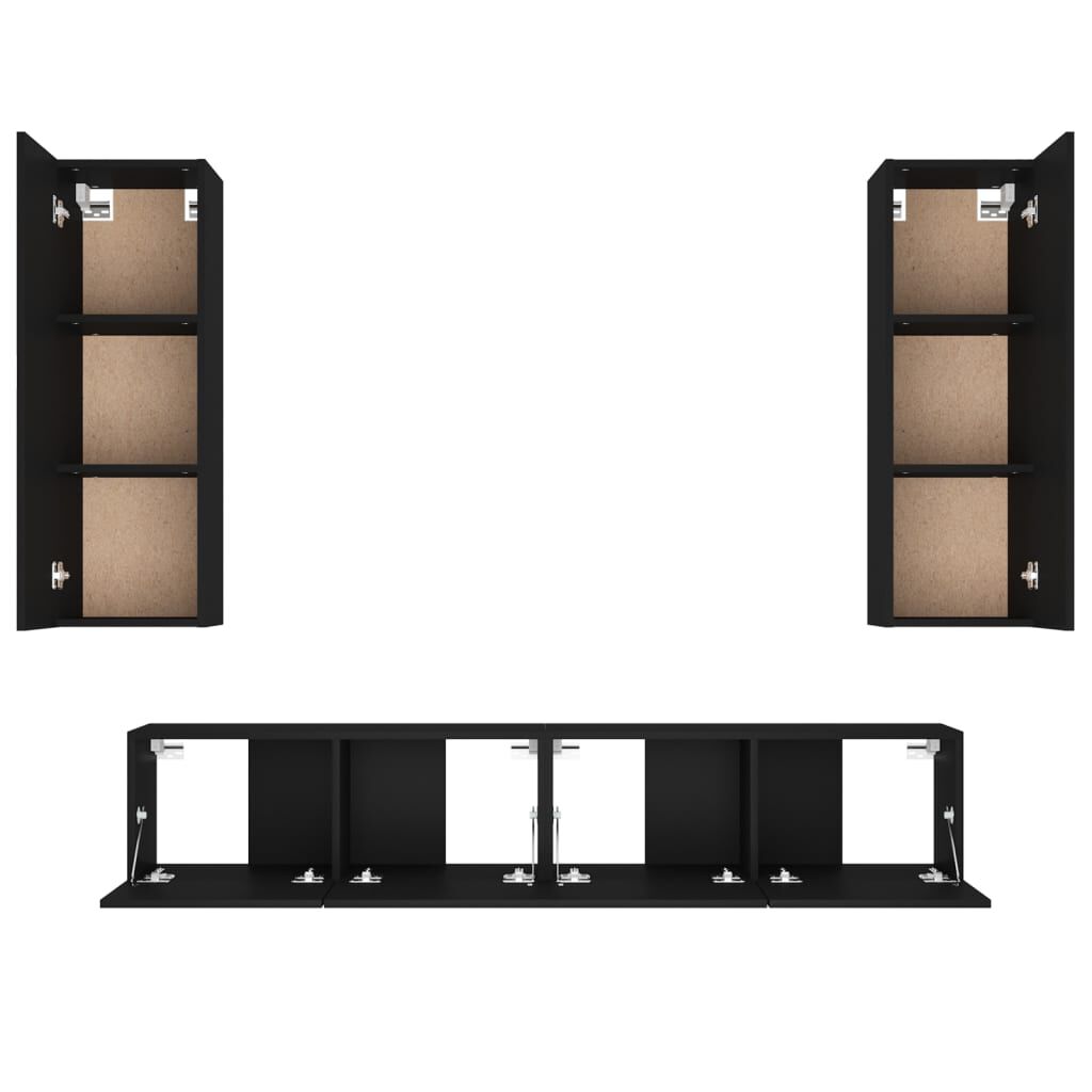 vidaXL 4 Piece TV Cabinet Set Black Engineered Wood