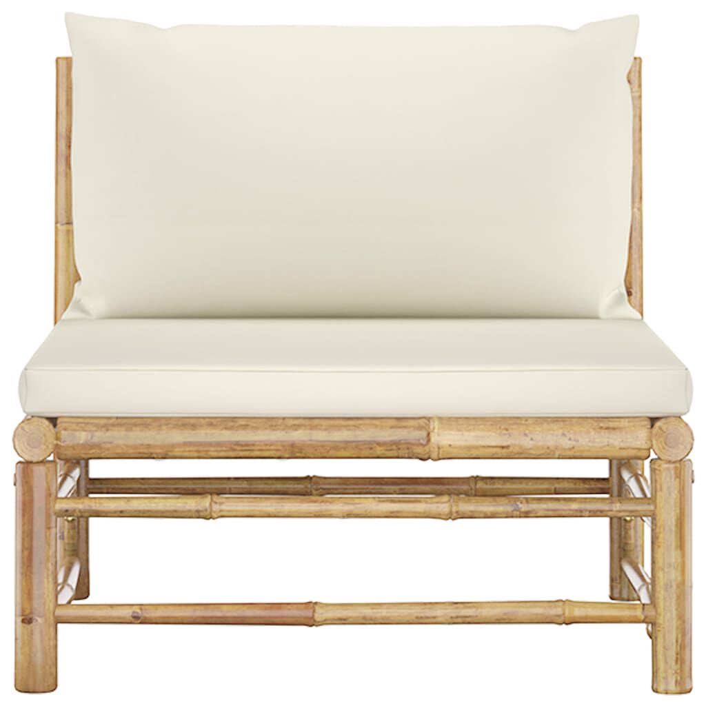 vidaXL Garden Middle Sofa with Cream White Cushions Bamboo