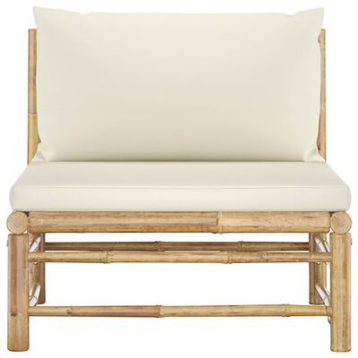 vidaXL Garden Middle Sofa with Cream White Cushions Bamboo