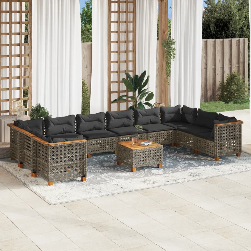 vidaXL 11 Piece Garden Sofa Set with Cushions Grey Poly Rattan