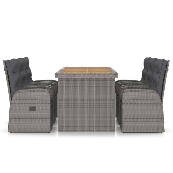 vidaXL 7 Piece Outdoor Dining Set with Cushions Poly Rattan Grey