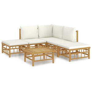 vidaXL 6 Piece Garden Lounge Set with Cream White Cushions Bamboo