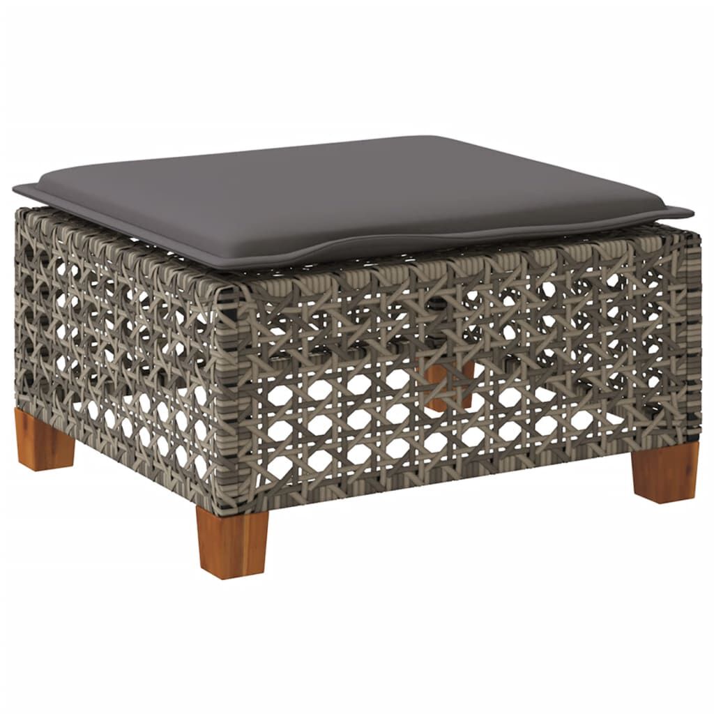 vidaXL Garden Stool with Cushion Grey 63.5x56x32 cm Poly Rattan