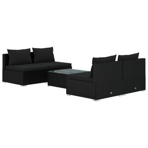 vidaXL 5 Piece Garden Lounge Set with Cushions Poly Rattan Black