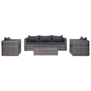 vidaXL 6 Piece Garden Sofa Set with Cushions & Pillows Poly Rattan Grey