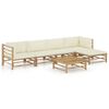 vidaXL 6 Piece Garden Lounge Set with Cream White Cushions Bamboo