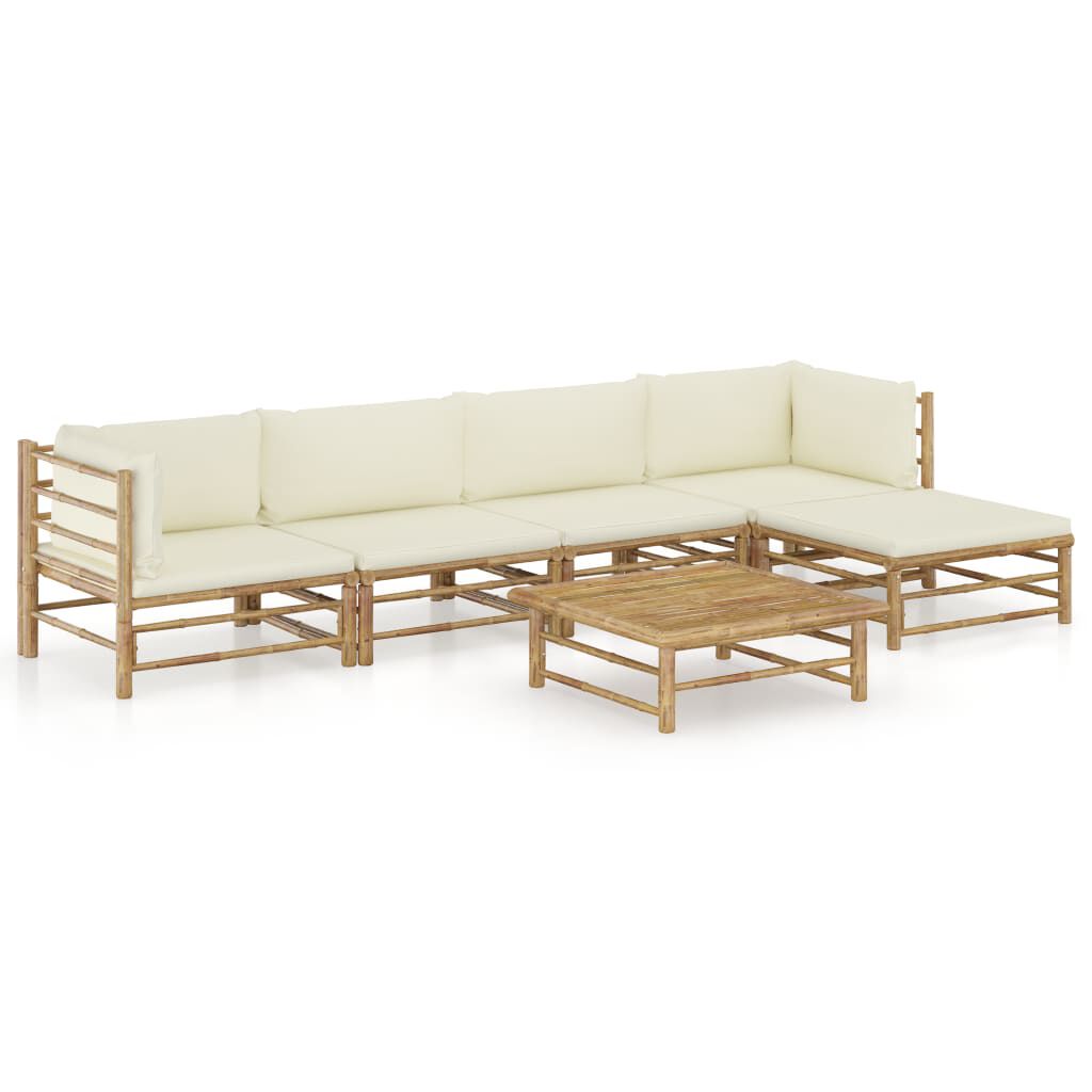 vidaXL 6 Piece Garden Lounge Set with Cream White Cushions Bamboo
