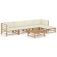 vidaXL 6 Piece Garden Lounge Set with Cream White Cushions Bamboo, cream vidaXL 6 Piece Garden Lounge Set with Cream White Cushions Bamboo