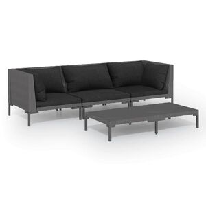 vidaXL 4 Piece Garden Lounge Set with Cushions Poly Rattan Dark Grey