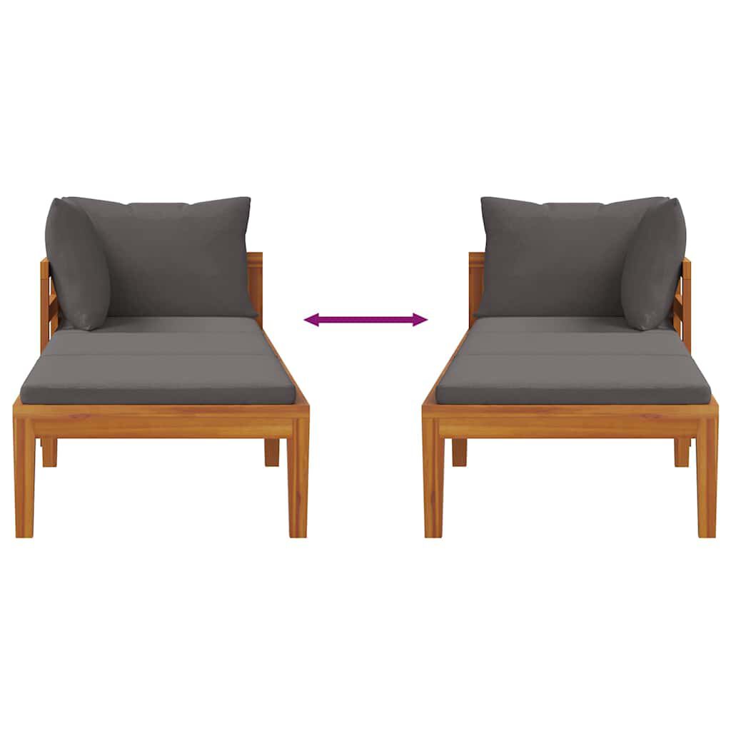 vidaXL Sun Lounger with 1 Armrest Dark Grey Solid Acacia Wood