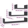 vidaXL Wall Display Shelf 3 pcs Grey Engineered Wood