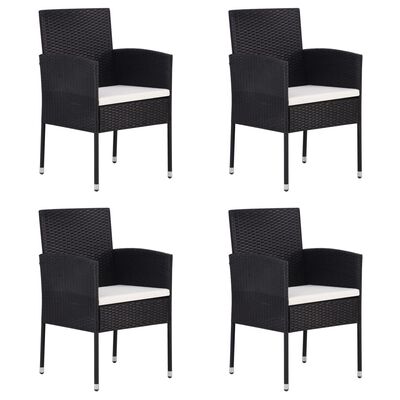 vidaXL Garden Chairs with Cream White Cushions 4 pcs Black Poly Rattan