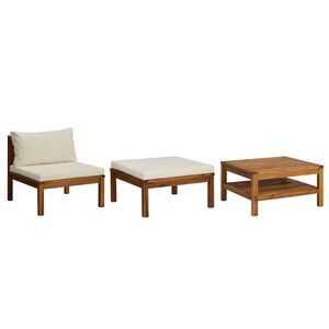 vidaXL 3 Piece Garden Lounge Set with Cream White Cushions Acacia Wood