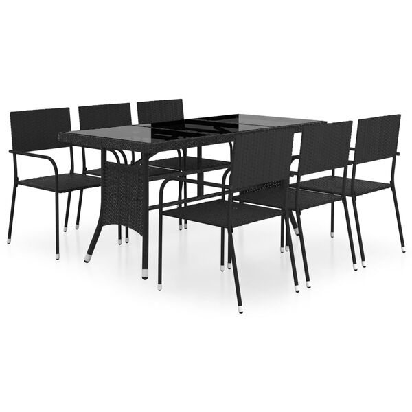 vidaXL 7 Piece Garden Dining Set Poly Rattan Black