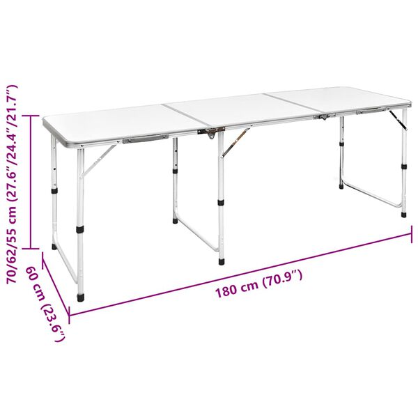 Foldable Camping Table Set with 6 Stools Height Adjustable 180x60cm
