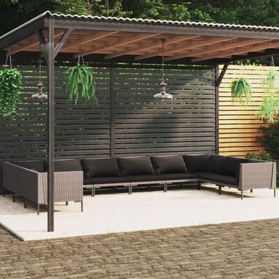 vidaXL 10 Piece Garden Lounge Set with Cushions Poly Rattan Dark Grey,  vidaXL 10 Piece Garden Lounge Set with Cushions Poly Rattan Dark Grey