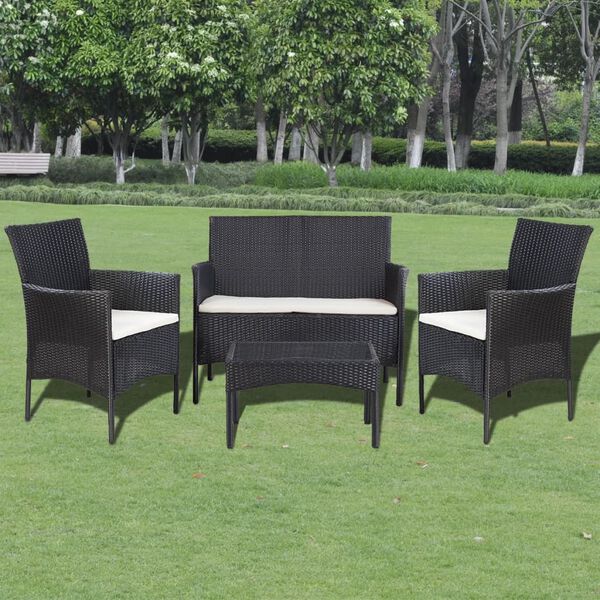 vidaXL Garden Sofa Set 7 Pieces Poly Rattan Black and Cream White