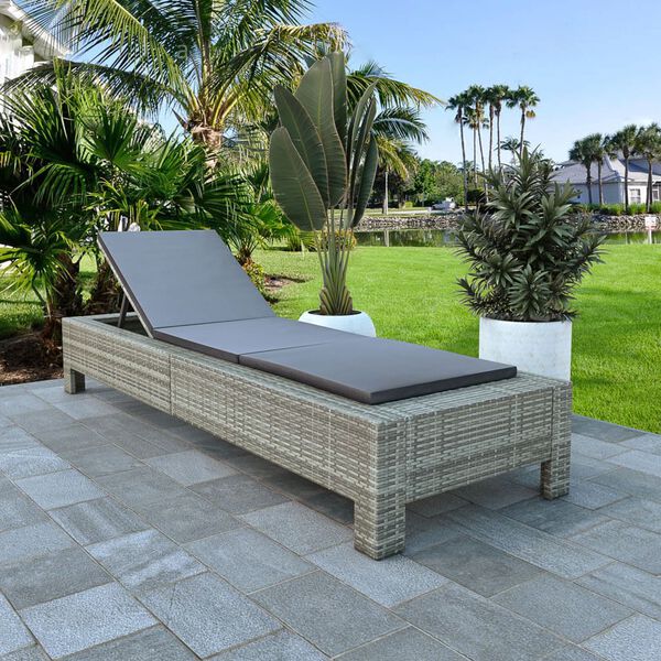 vidaXL Sunbed with Cushion Grey Poly Rattan