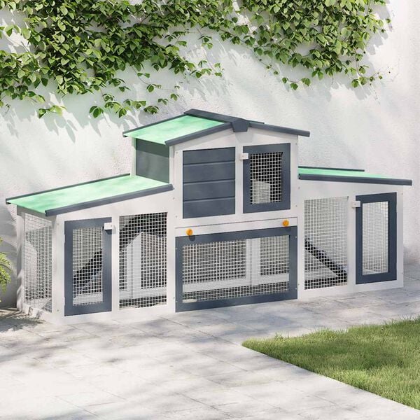 vidaXL Outdoor Large Rabbit Hutch Grey and White 201x45x85 cm Wood