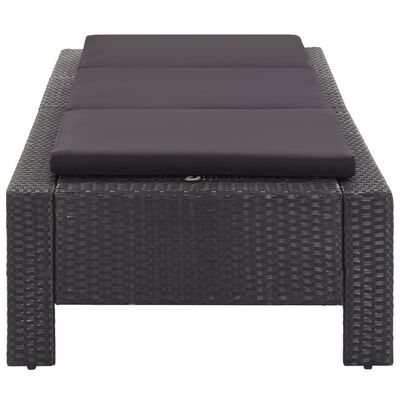 vidaXL Sunbed with Cushion Black Poly Rattan