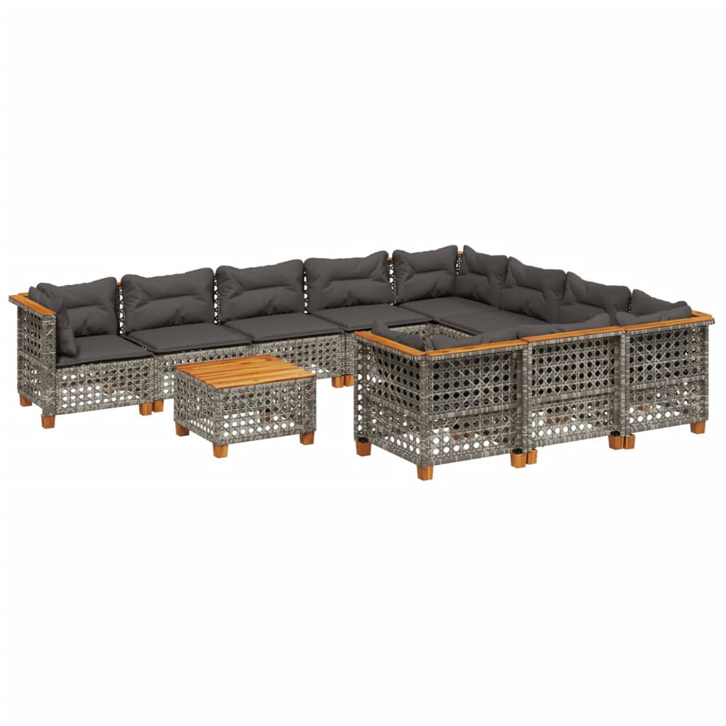 vidaXL 11 Piece Garden Sofa Set with Cushions Grey Poly Rattan