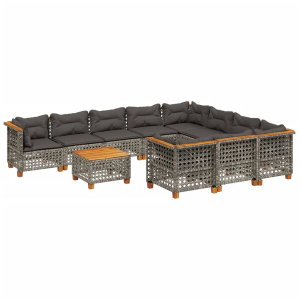 vidaXL 11 Piece Garden Sofa Set with Cushions Grey Poly Rattan
