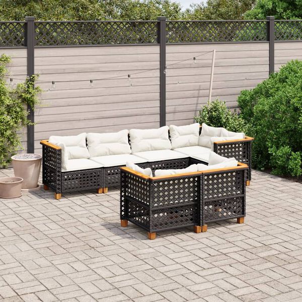 vidaXL 7 Piece Garden Sofa Set with Cushions Black Poly Rattan