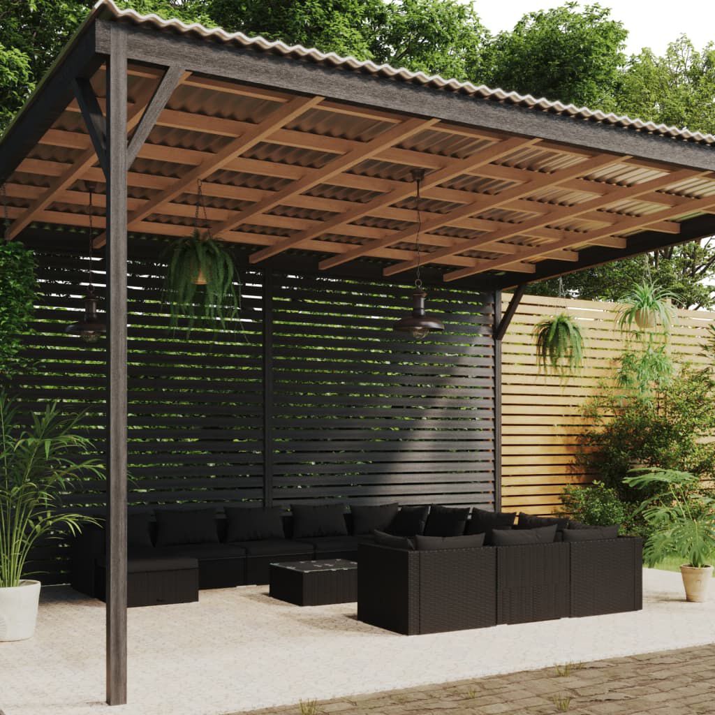 vidaXL 12 Piece Garden Lounge Set with Cushions Poly Rattan Black