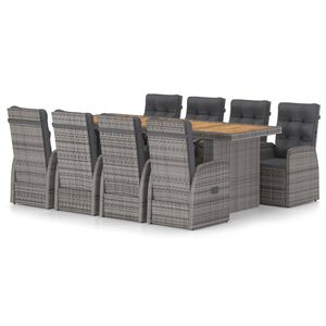 vidaXL 9 Piece Outdoor Dining Set with Cushions Poly Rattan Grey