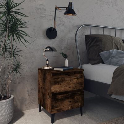 vidaXL Bed Cabinets with Metal Legs 2 pcs Smoked Oak 40x35x50 cm, smoked oak vidaXL Bed Cabinets with Metal Legs 2 pcs Smoked Oak 40x35x50 cm