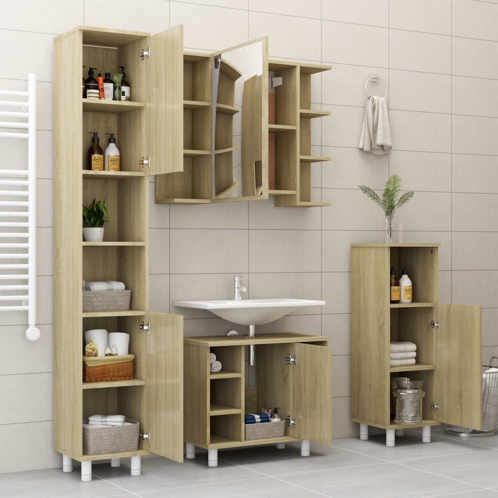 vidaXL Bathroom Mirror Cabinet Sonoma Oak 80x20.5x64 cm Engineered Wood