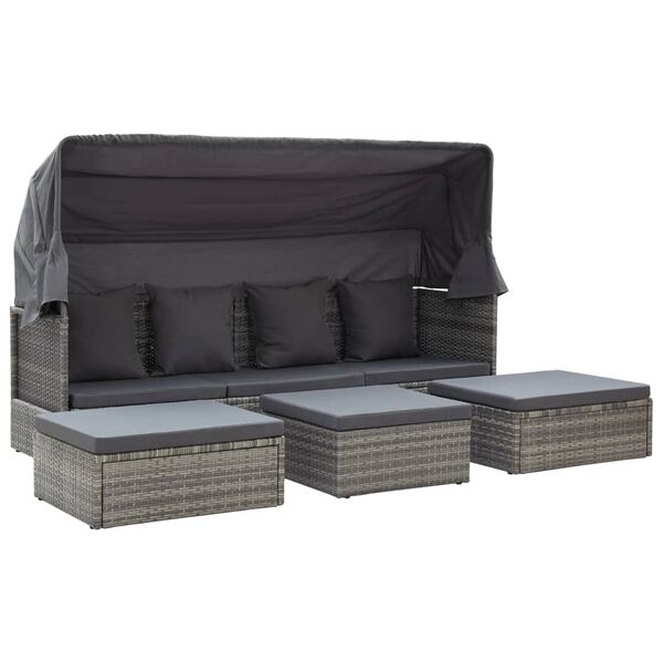 vidaXL Garden Lounge Bed with Roof Mixed Grey Poly Rattan