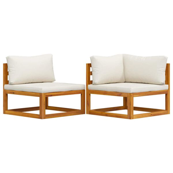 vidaXL 2 Piece Sofa Set with Cream White Cushions Solid Acacia Wood