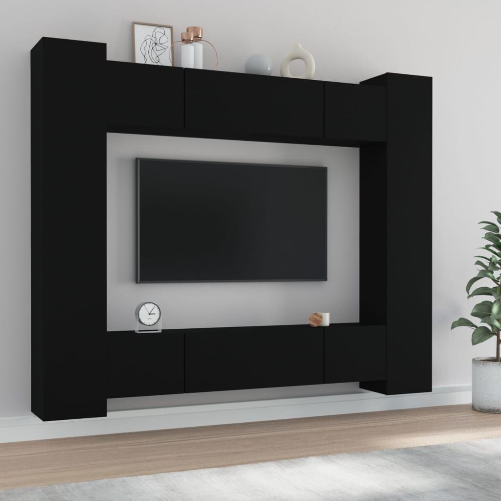 vidaXL 8 Piece TV Cabinet Set Black Engineered Wood