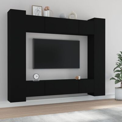 vidaXL 8 Piece TV Cabinet Set Black Engineered Wood, black vidaXL 8 Piece TV Cabinet Set Black Engineered Wood