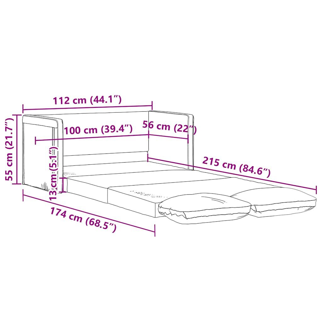 vidaXL Floor Sofa Bed 2-in-1 Dark Grey 112x174x55 cm Fabric